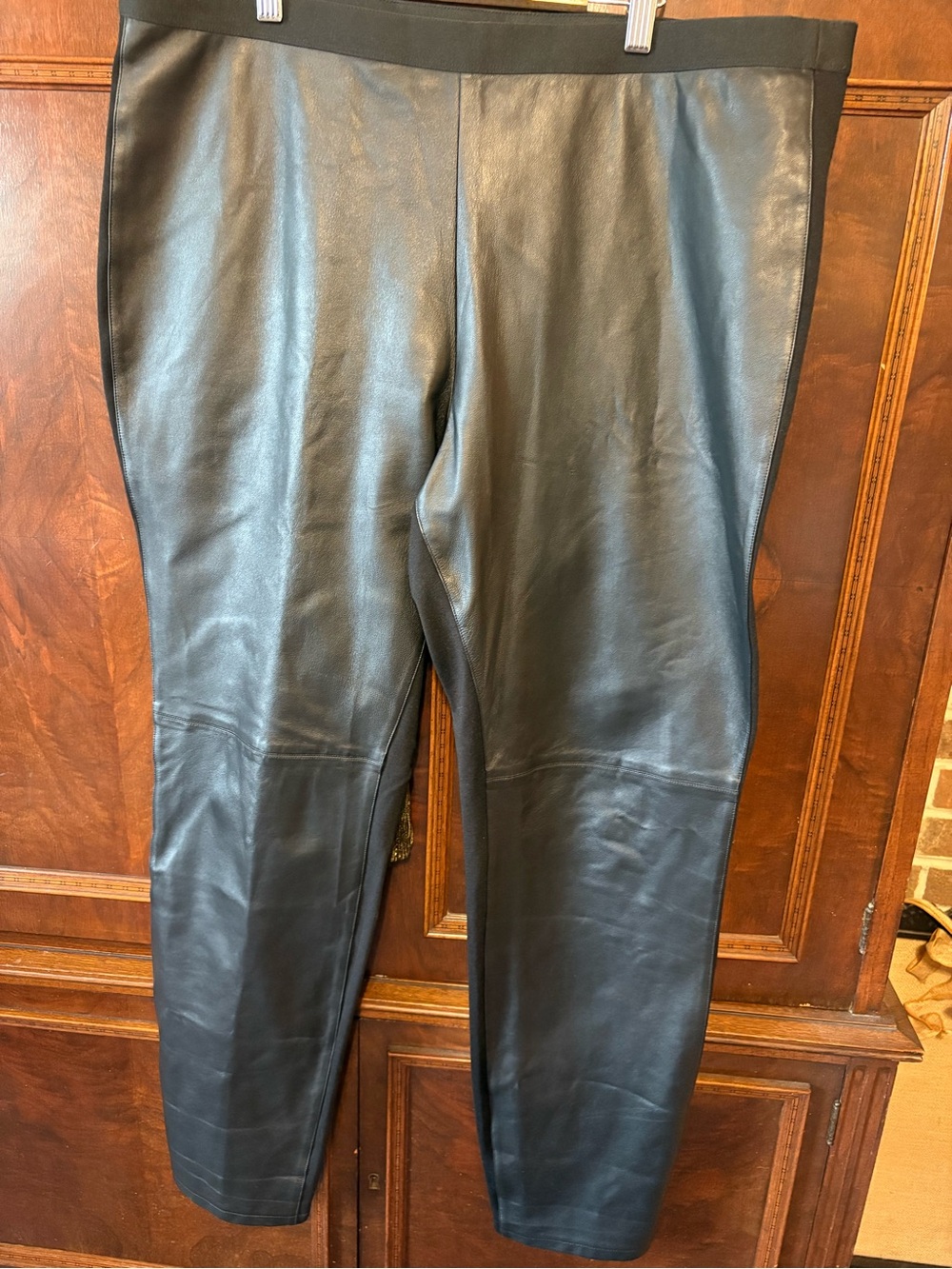 Eileen Fisher Black 100% Leather front Straight-Leg Pants